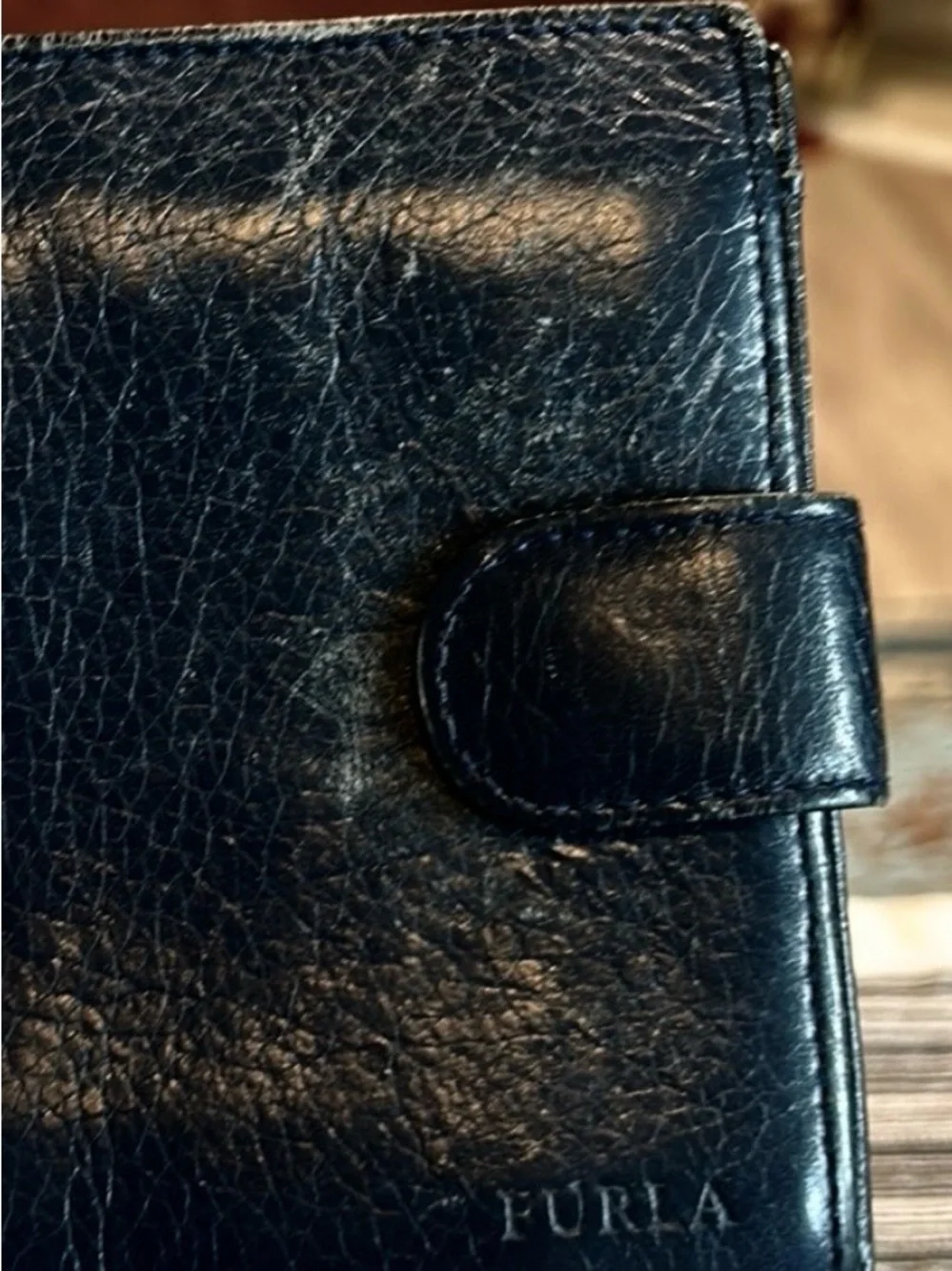 Furla Black Leather Tab Snap Wallet Zipper Coin Slot